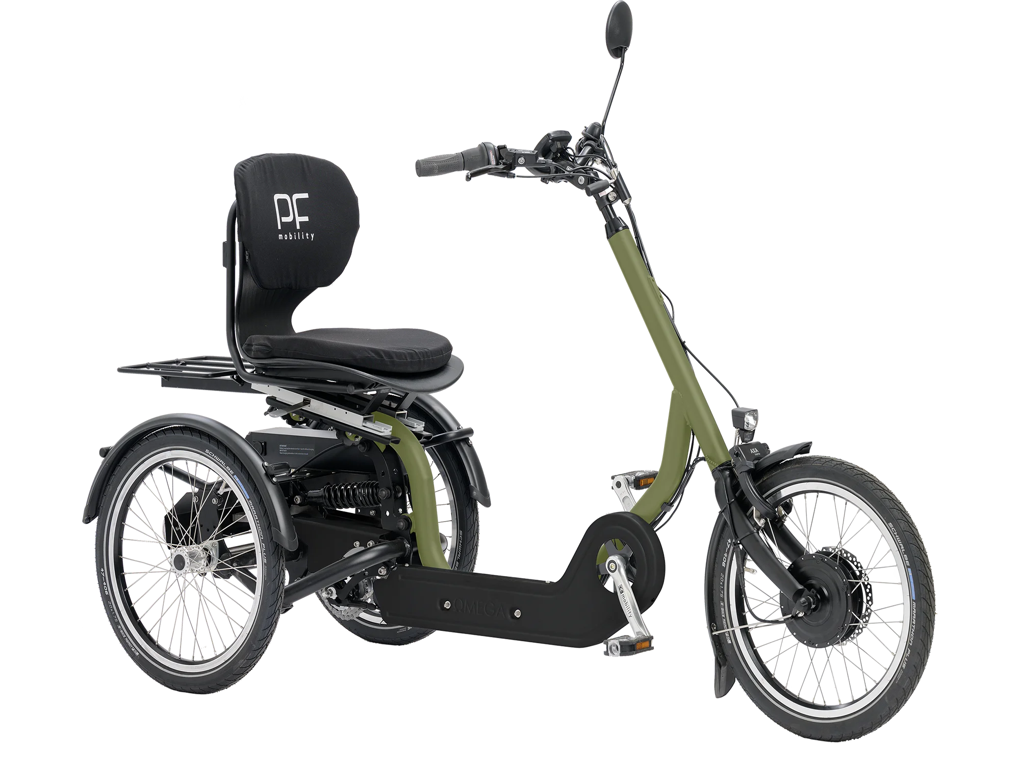 Dreirad von PF Mobility in gruen in Seitenansicht